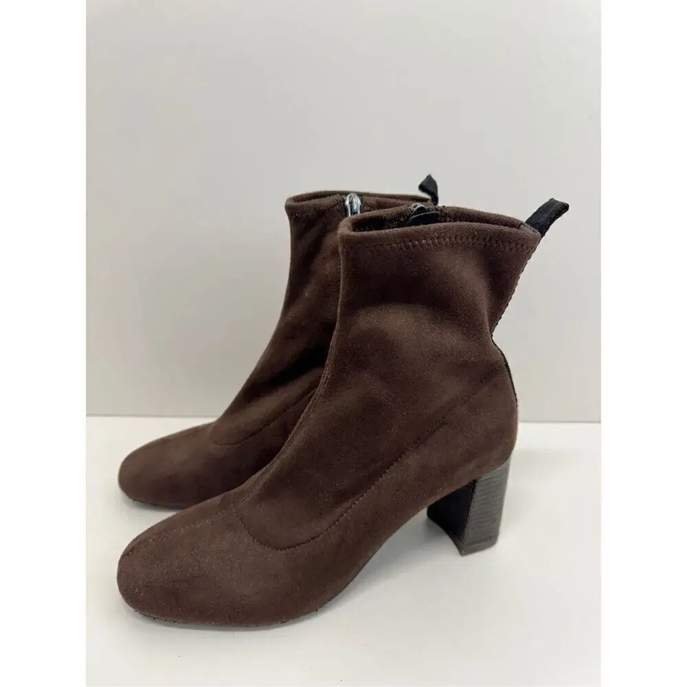 Donald J. Pliner Cattie Bootie Size 6.5 Brown‎ Block Heel Round Toe Boots NEW